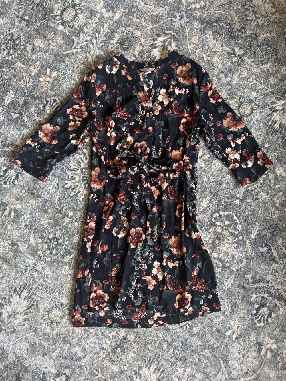 H&M Black Dress with Rust and Blush Floral Print